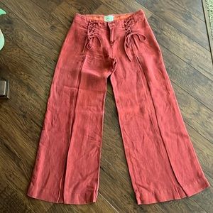 Anthropologie Elevenes wide leg corset-front pleated linen pants